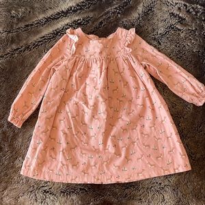 2-3 Baby Boden deer and cherry print pink long sleeves cord dress